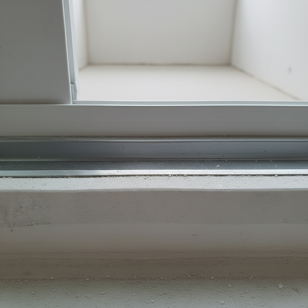 청소 후 깨끗해진 창틀 레일의 모습. 묵은 때와 먼지가 완벽하게 제거되었습니다.