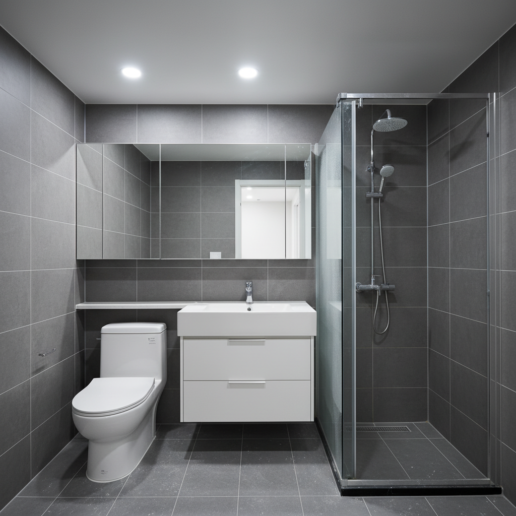 청소 전 화장실 타일 틈새에 찌든 때와 물때가 가득한 모습