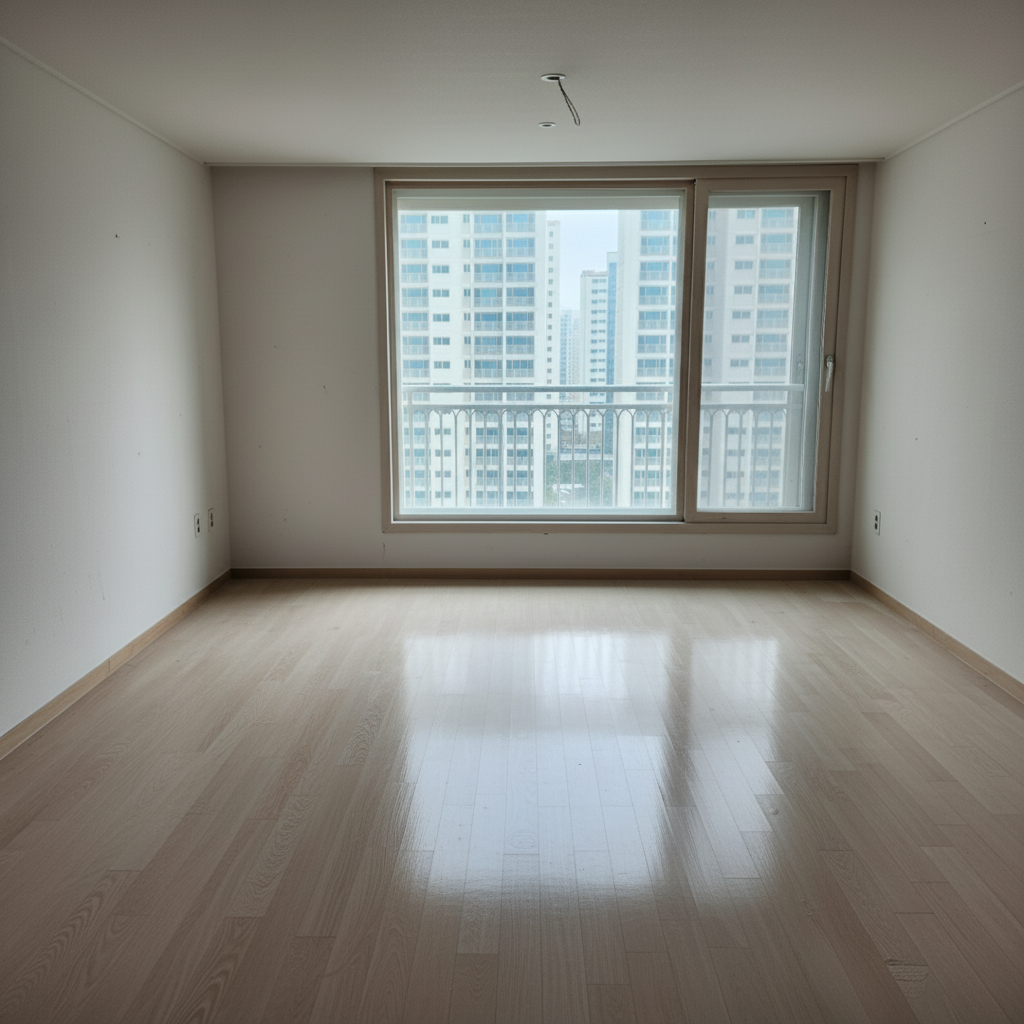 아이맙 청소기 작업 후 깨끗해진 거실 바닥. 먼지 하나 없이 말끔해진 모습입니다.