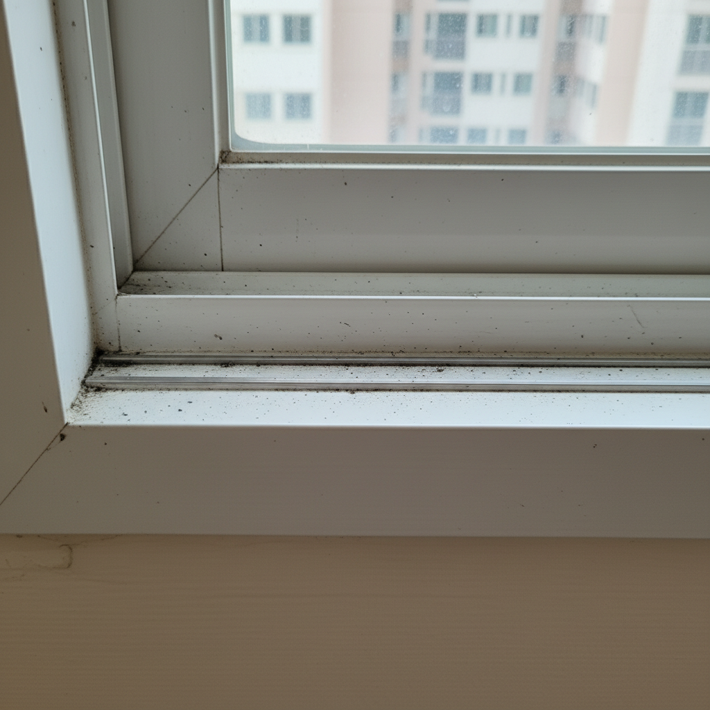 청소 후 깨끗해진 창틀 레일. 묵은 때는 온데간데없이 사라졌다.