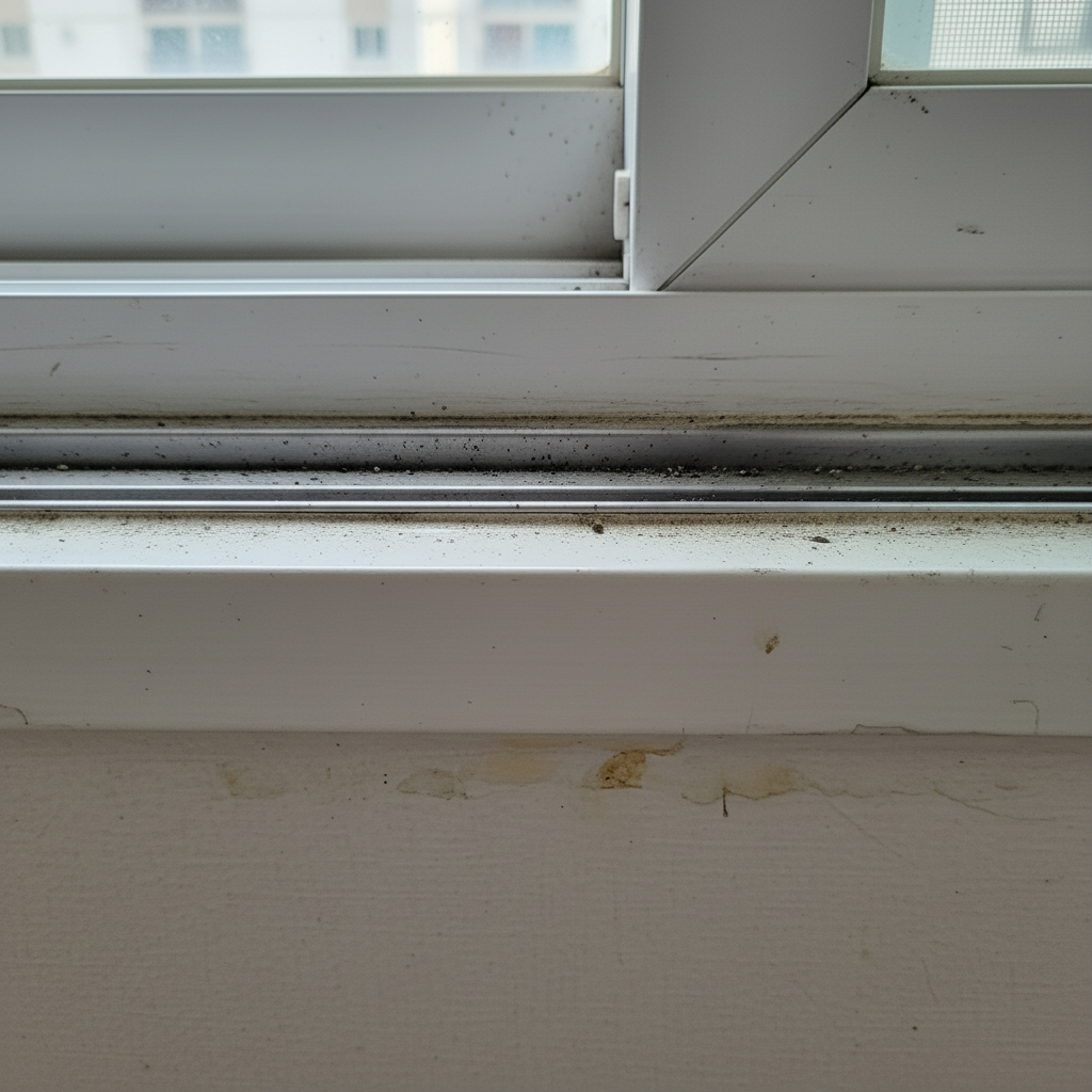 창틀 레일 청소 후 모습. 묵은 먼지는 온데간데없이 사라지고 깨끗한 모습으로 변신했습니다.