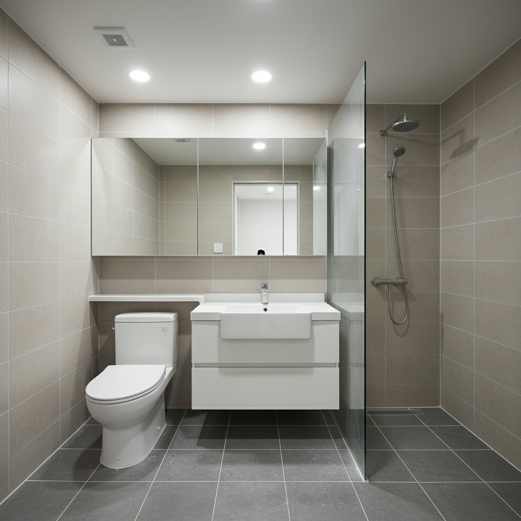 청소 후 깨끗해진 화장실 바닥 타일 모습. 찌든 때와 물때 없이 말끔합니다.