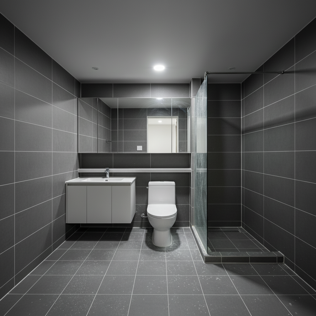 청소 후 화장실 모습: 곰팡이와 물때가 말끔히 제거되고, 깨끗하고 쾌적한 화장실로 변신했다.