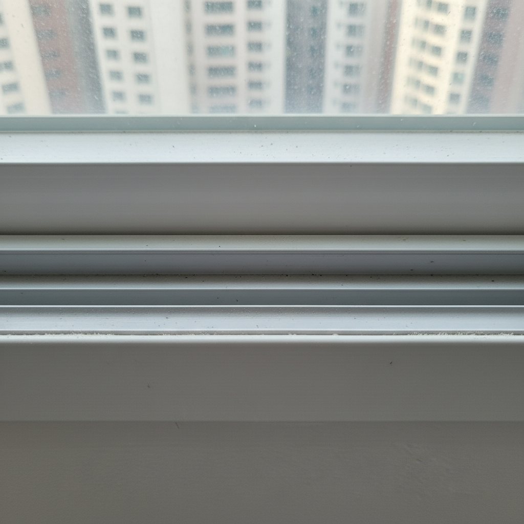 청소 후 깨끗해진 창틀 레일의 모습. 묵은 때와 먼지가 말끔하게 제거되었습니다.